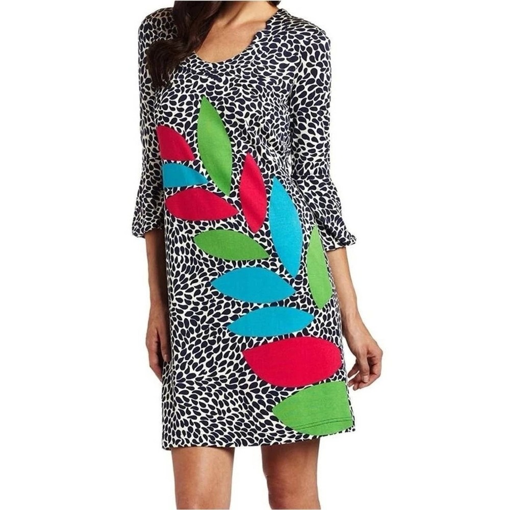 Lilly Pulitzer Shift Dress Womens XS Navy White Silk Blend Summer Garden‎ Party